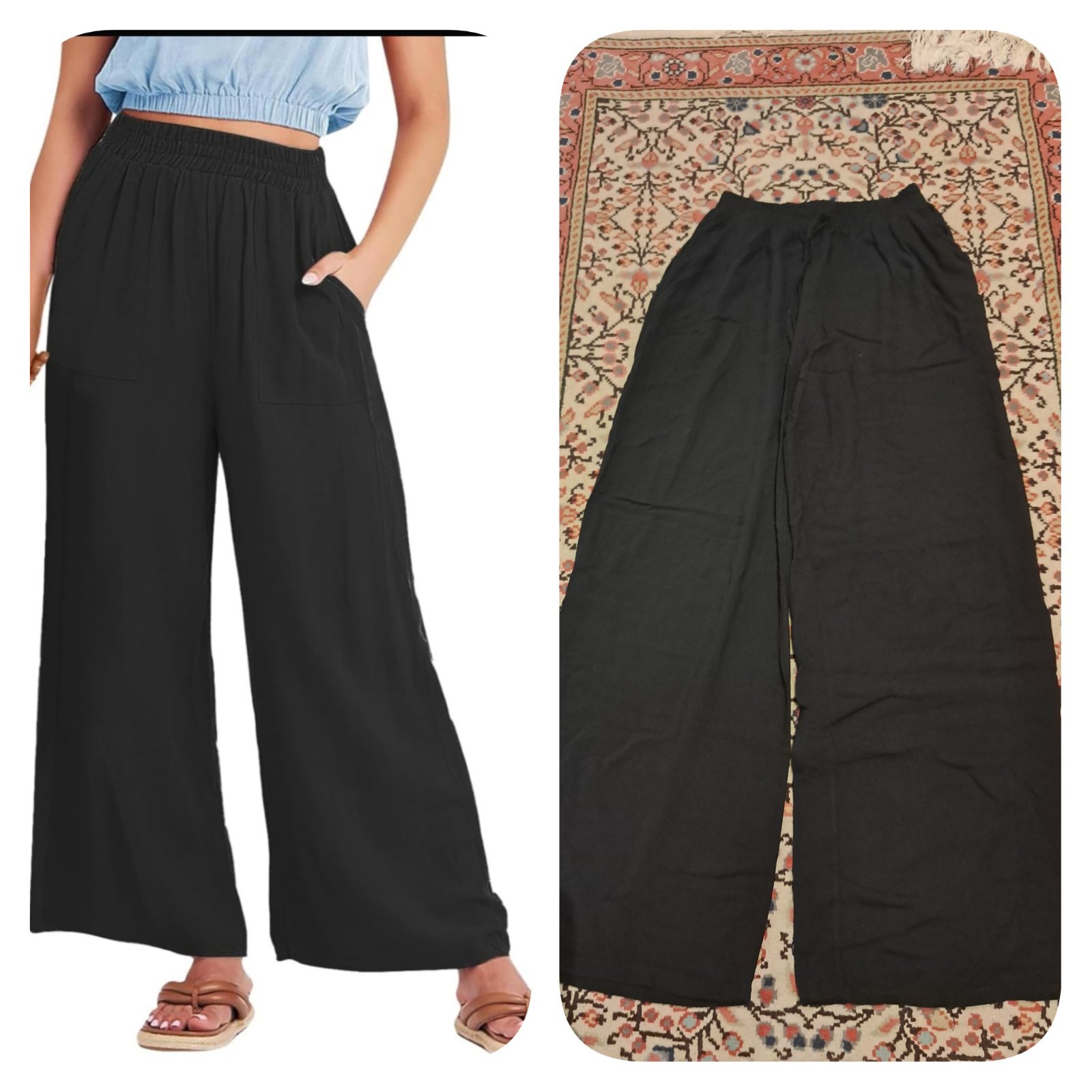 Subliiiiime ❤️❤️❤️❤️pantalon large pour été tissu léger avec poches taille haute élastiqué taille 38