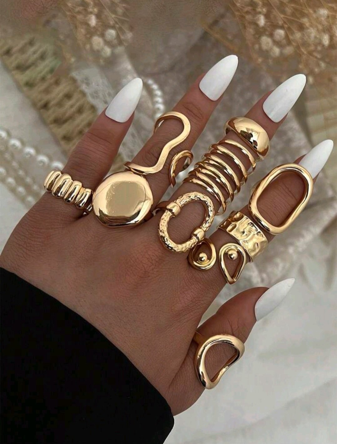 Subliiiiime❤️❤️❤️❤️ 10 bagues métallique doré différentes forme géométrique 