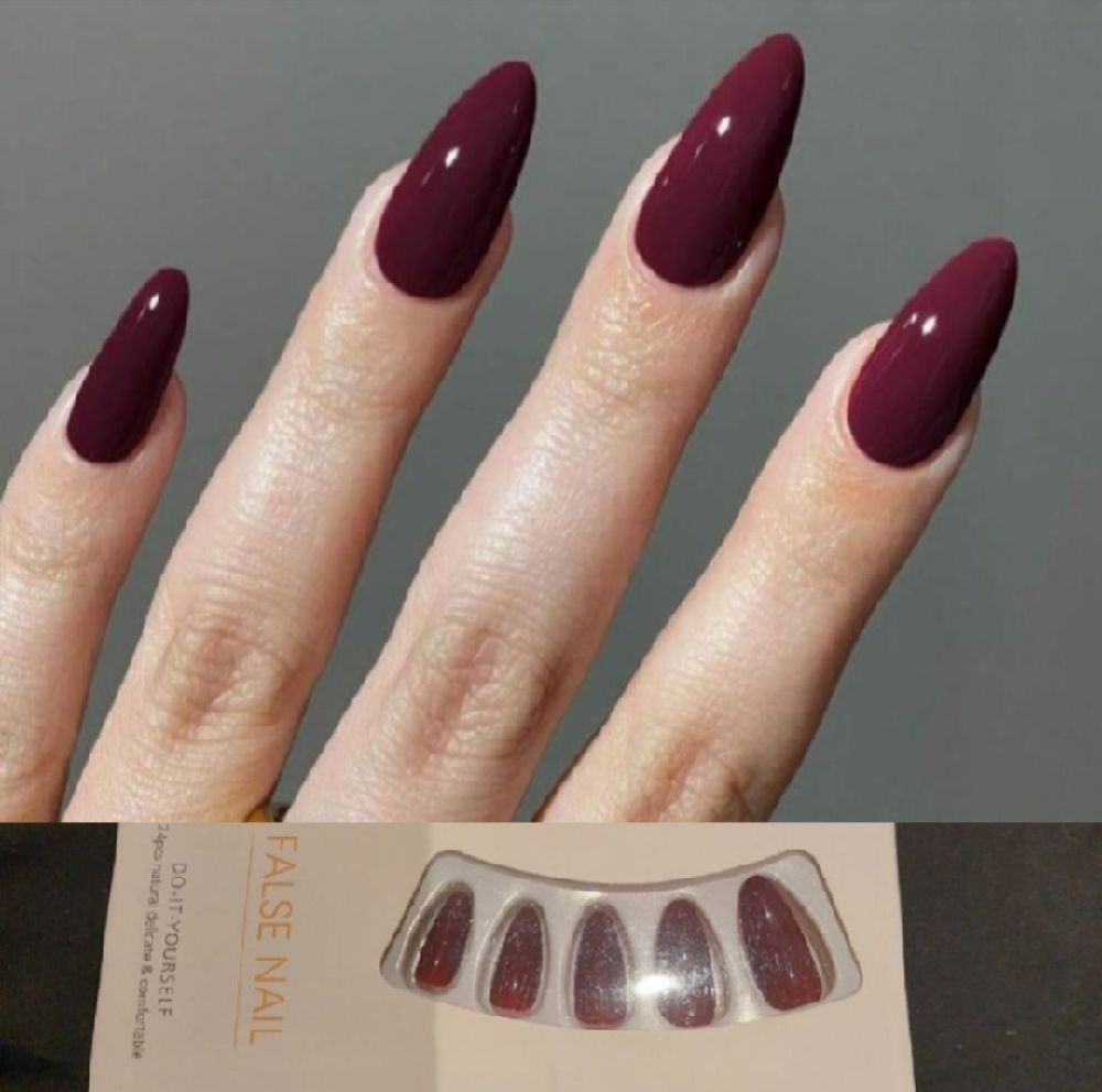 Sublime ❤️ ❤️ ❤️ 24 pièces faux ongles pour les mains ✋️ bordeaux avec patch et lime à ongle neuf 