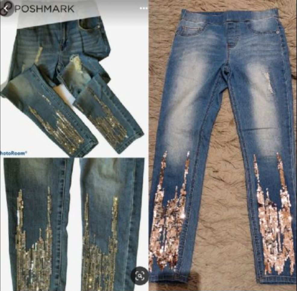 Subliiiiime ❤️ 💕 ❤️ legging en jean à sequins dorés de la marque JUSTICE taille 38