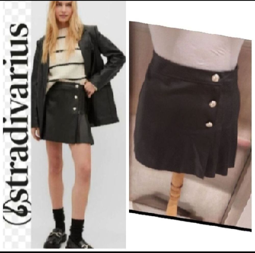 Subliiiiime ❤️ ❤️ ❤️ ❤️ ❤️ jupe évasée en similicuir côté plissée à boutons nouvelle collection de STRADIVARIUS taille 38 neuve avec étiquette 🏷 importée de PARIS 