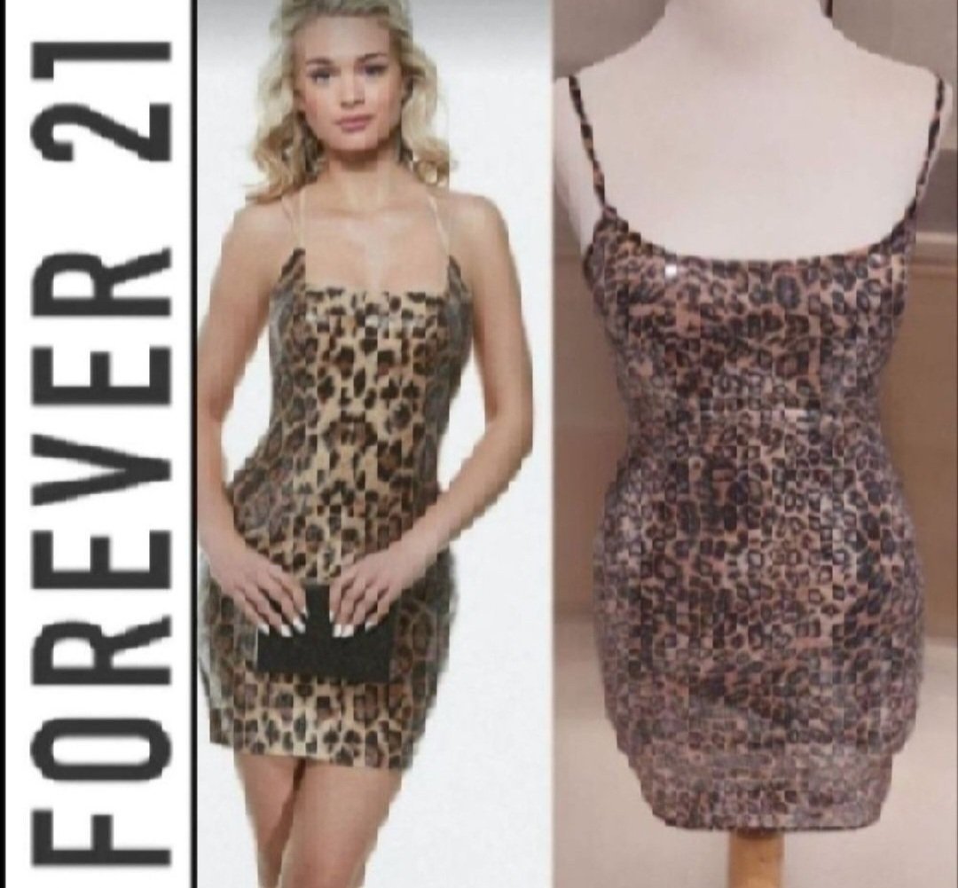 Subliiiiime❤️❤️❤️❤️ robe de soirée léopard 🐆à sequins transparent de FOREVER21 taille 36 comme neuve 