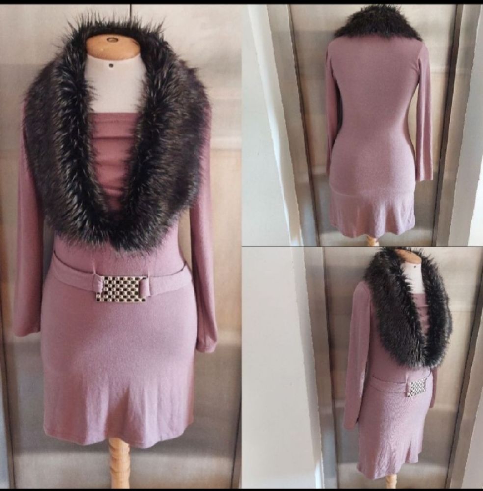 Sublime ❤️ ❤️ ❤️ ❤️ ❤️ robe à col large en fausse fourrure chic 
