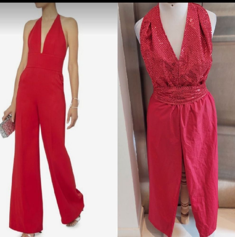 Subliiiiime ❤️ ❤️ ❤️ combinaison de soirée  tissu été 50% cotton et 50% acrylique le pantalon large le haut pailletés dos nu avec ceinture de LOVE 21 taille 38 neuve