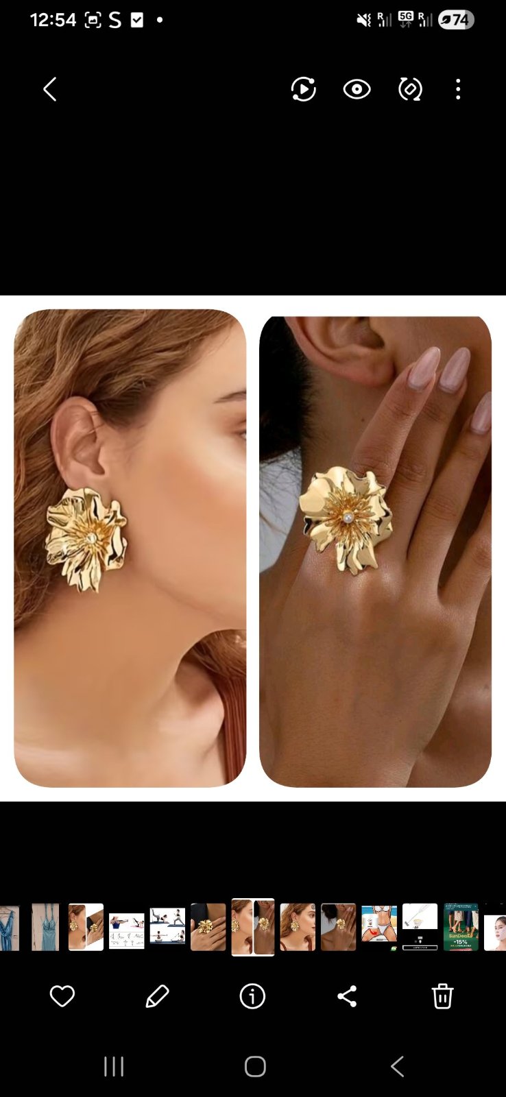 Subliiiiime❤️❤️❤️❤️ 2 pièces boucles d'oreilles ❤️et bague en fleur orné de faux diamant doré ❤️ neuuuf 