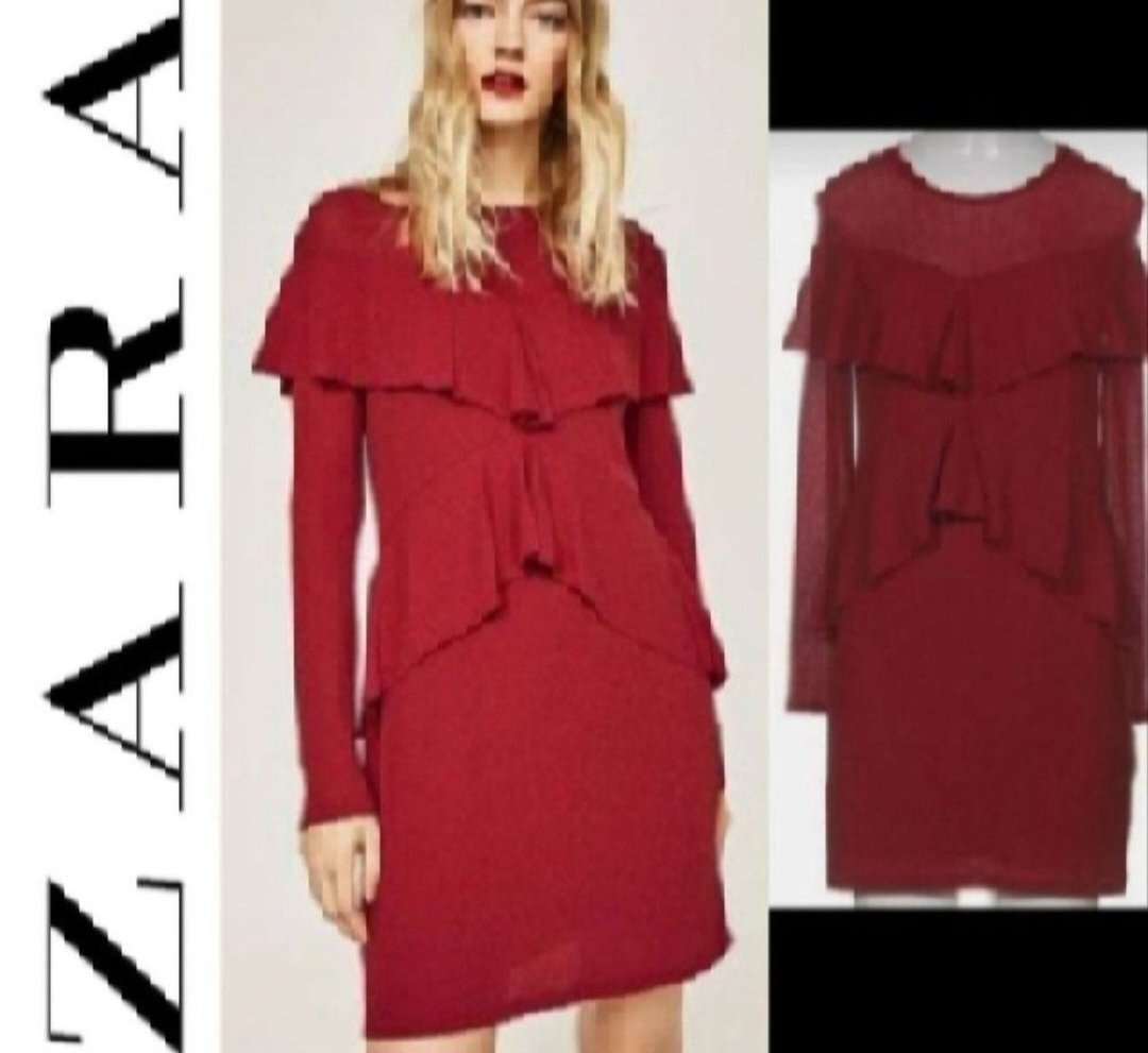 Subliiiiime ❤️❤️❤️❤️❤️❤️robe de ZARA rouge bordeau à franges taille 36/38