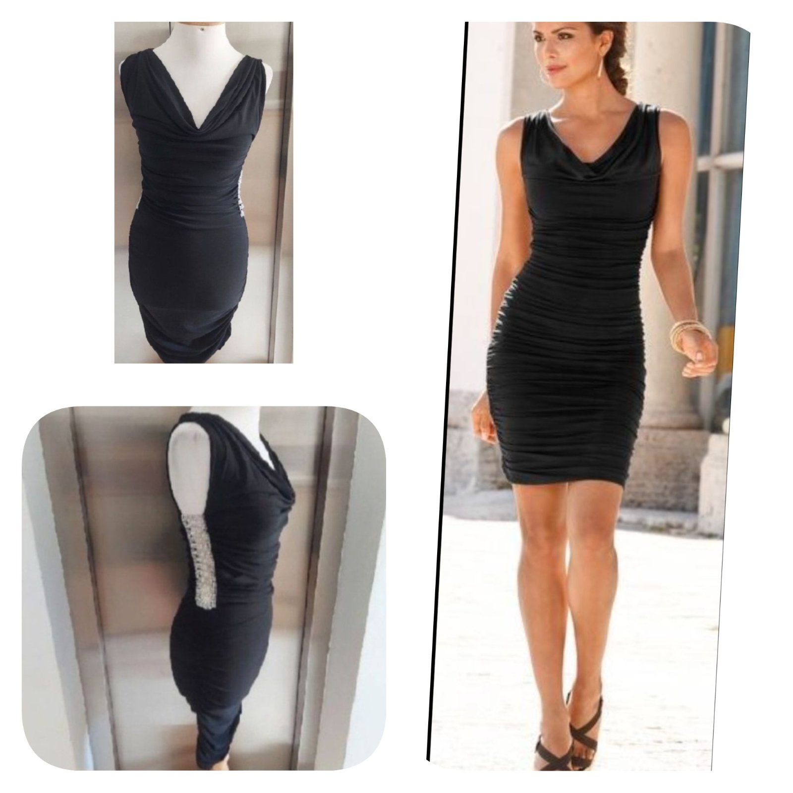 Subliiiiime❤️❤️❤️❤️❤️ robe drapée noire à détails argentés sur les côtés sexy made in France taille 38 