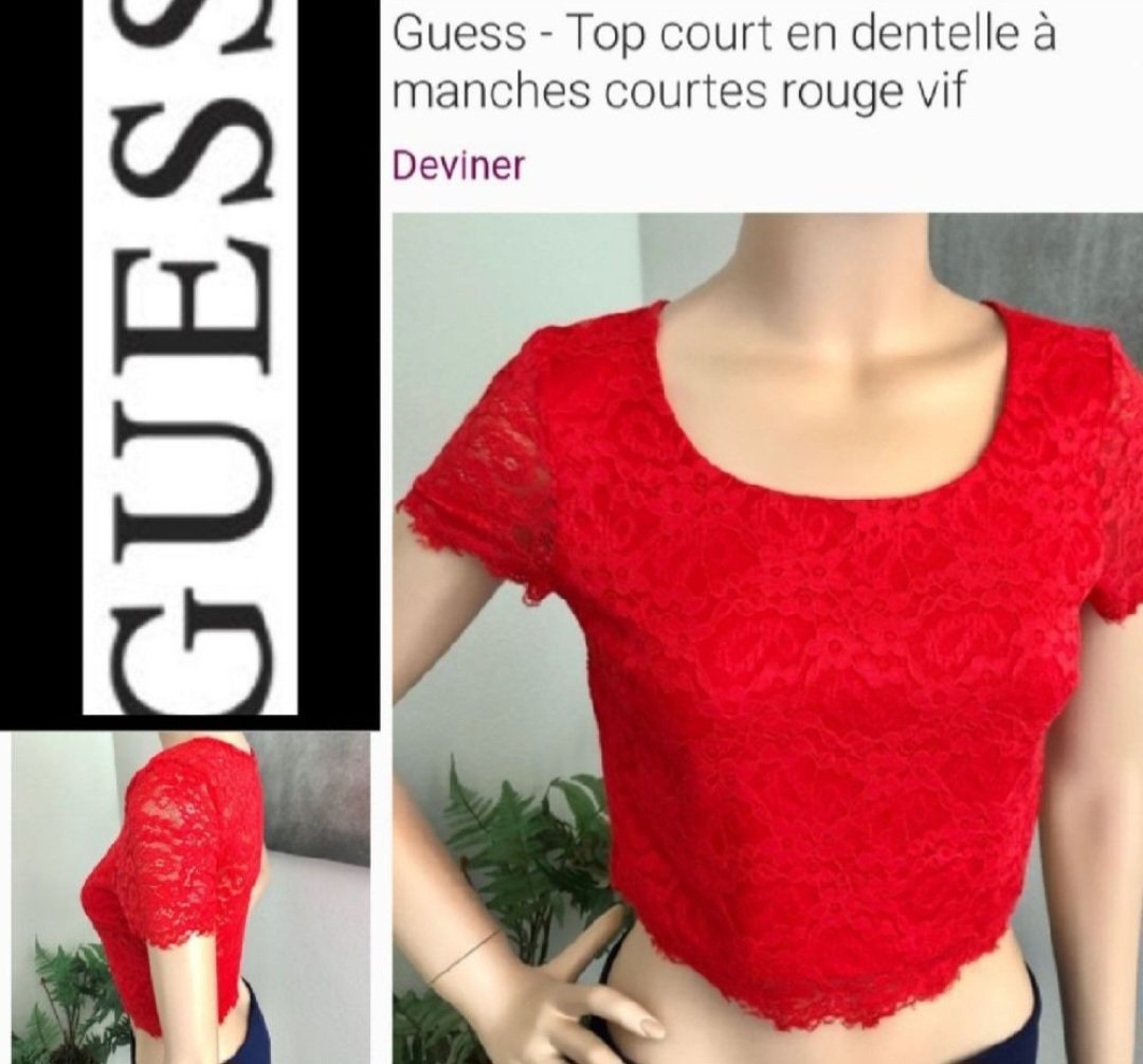 Subliiiiime ❤️❤️❤️❤️❤️❤️❤️ top court en dentelles à manches courtes rouges vif de GUESS neuuuf s 