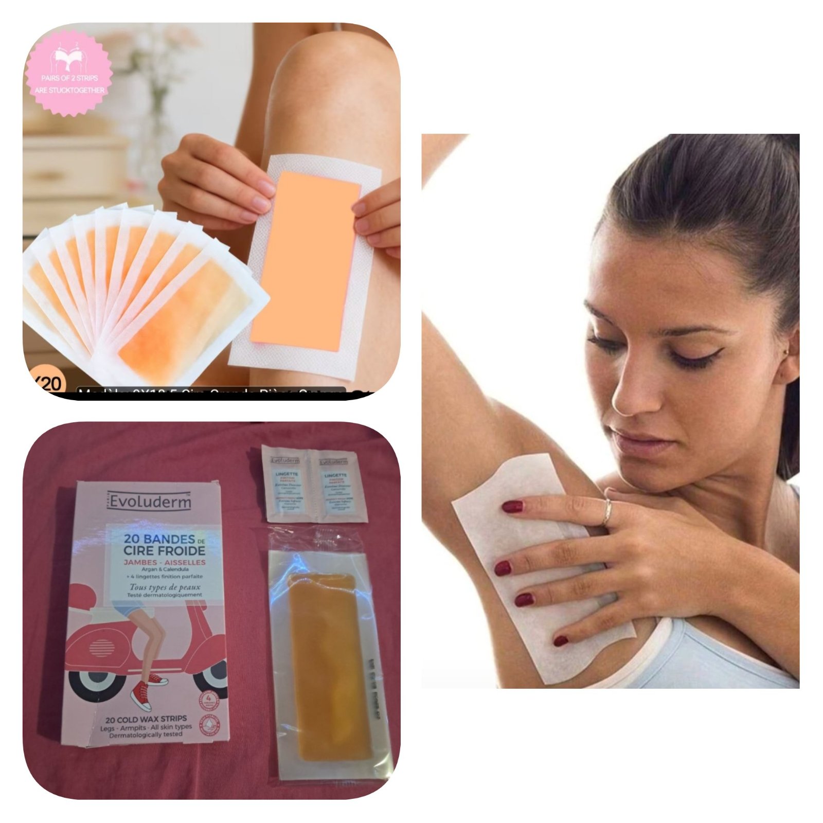 POUR ÉPILATION RAPIDE ❤️Très efficace et pratique par expérience Subliiiiime❤️❤️❤️❤️ 20 bandes cire froide jambe et aiselles pour tous types de peaux tester dermatologiquement avec 4 lingettes neuuuf importée de PARIS 