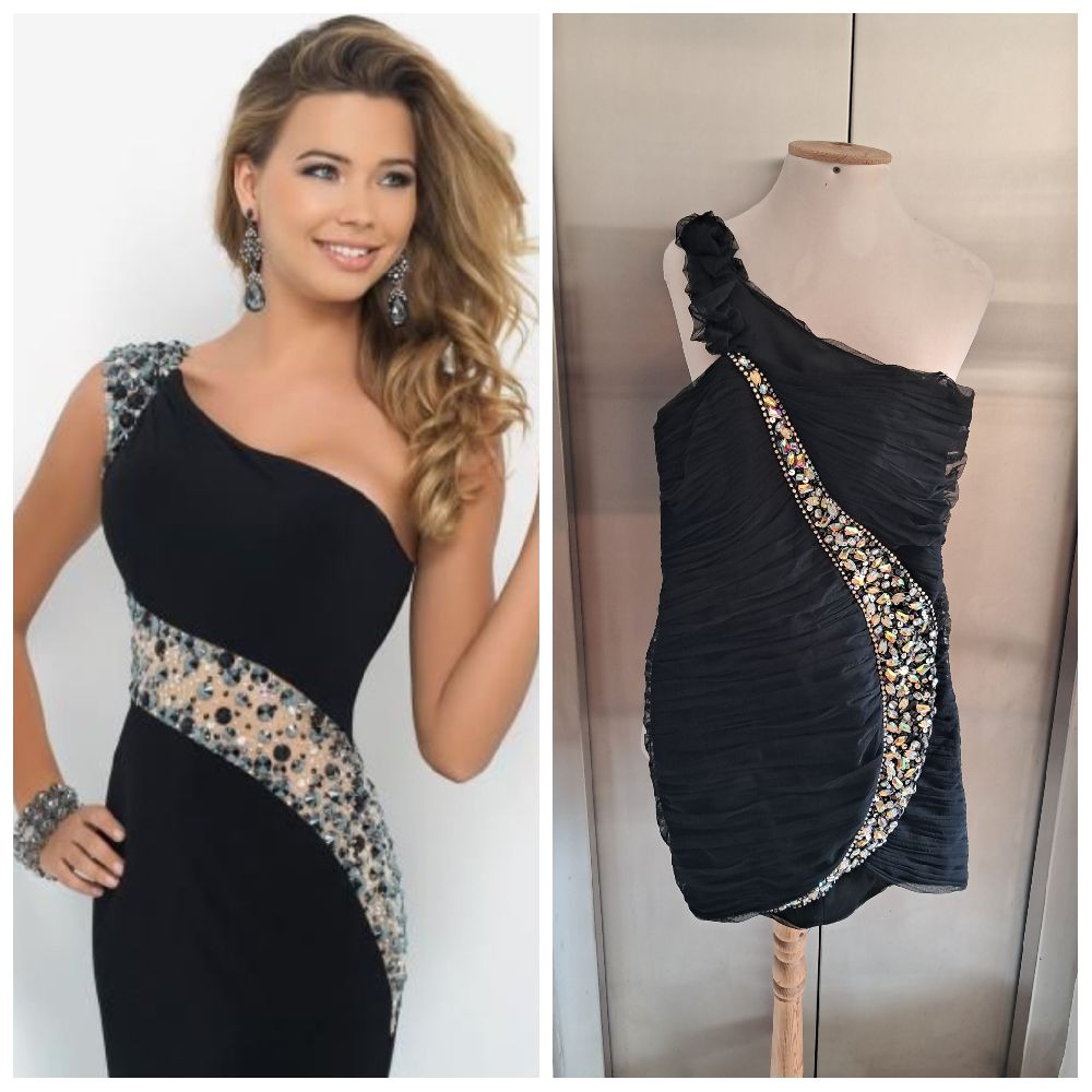 Subliiiiime ❤️ ❤️ ❤️ ❤️ robe drapée je m en fou poitrine rembourrée avec des cristaux multicolores de la marque HANNAHS taille 34 neuuuve