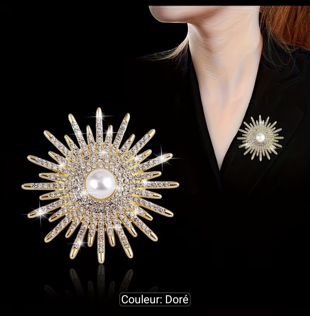 Subliiiiime❤️❤️❤️❤️ broche tournesol à strasses saillante doré à fausses perles au milieu neuuuf 