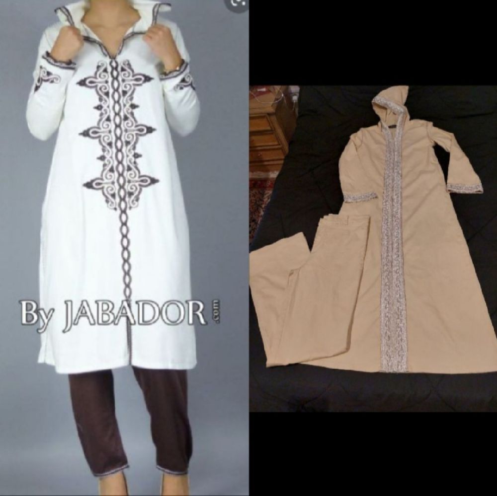 TRÈS JOLI❤️❤️❤️❤️ Jabador marocain 2pieces avec capuche et une fente devant taille 36/38 tissu stretech 65%cotton et 35% polyester 