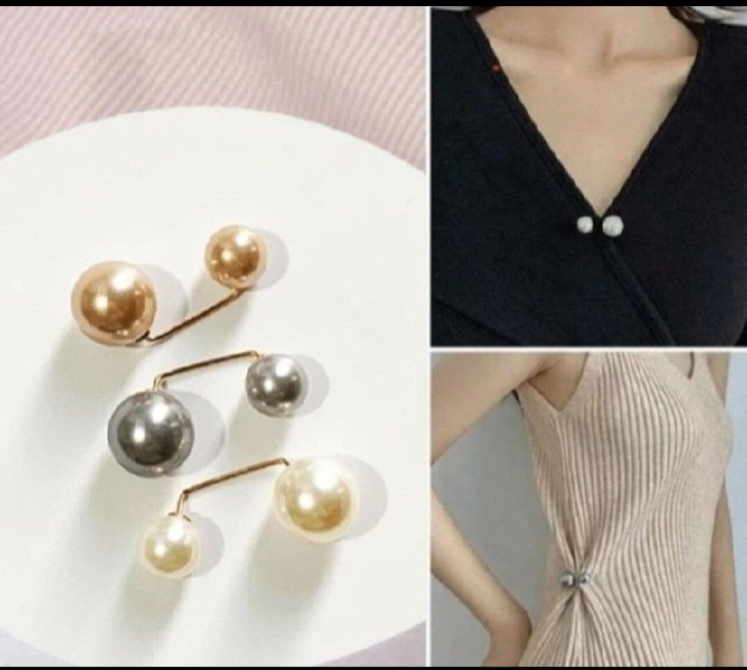 TRES UTILE ET PRATIQUE Subliiiiime❤️❤️❤️❤️❤️ lot de 3 broches en boules❤️ argentés ❤️perles ❤️et ❤️doré  ❤️neuuuve 