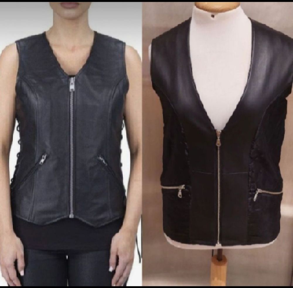 Subliiiiime ❤️ ❤️ ❤️ veste zippée sans manche en similicuir devant et derrière et les côtés effet matelassée de CIBYLL taille 34/36