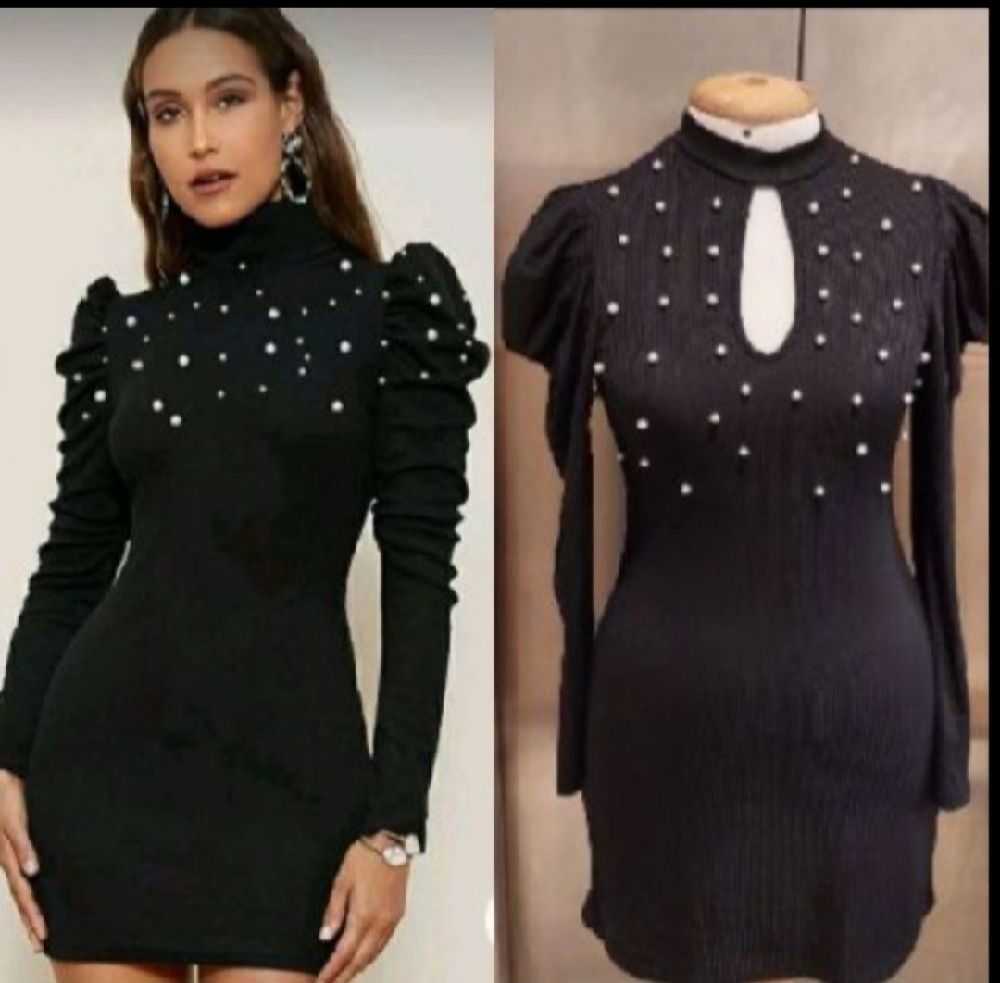 Subliiiiime ❤️ ❤️ ❤️ robe manches bouffantes poitrine en perles de SHEIN taille 38
