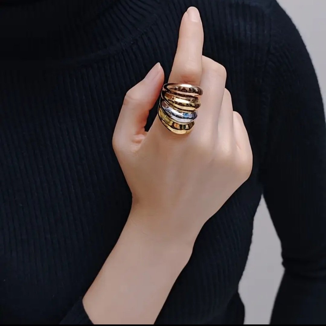Subliiiiime❤️❤️❤️❤️❤️❤️ grosse bague large polyvalente punck tricolore en acier inoxydable taille 9 neuuuf importé 