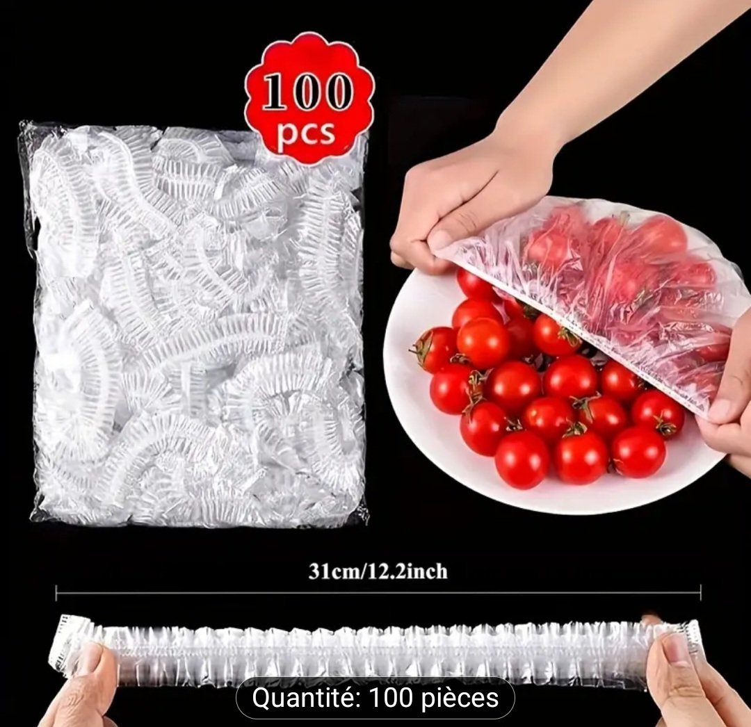 Subliiiiime❤️❤️❤️❤️❤️ un paquet de 100 pièces de couvercle élastiques transparent pour aliments neuuuf 
