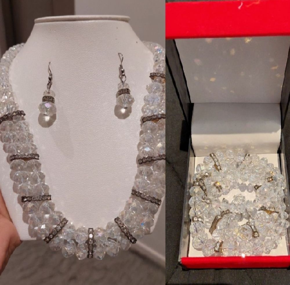 Subliiiiime ❤️ ❤️ ❤️ 2 pièces collier et boucles d oreilles à boules transparentes brillantes avec strasses argentés chic