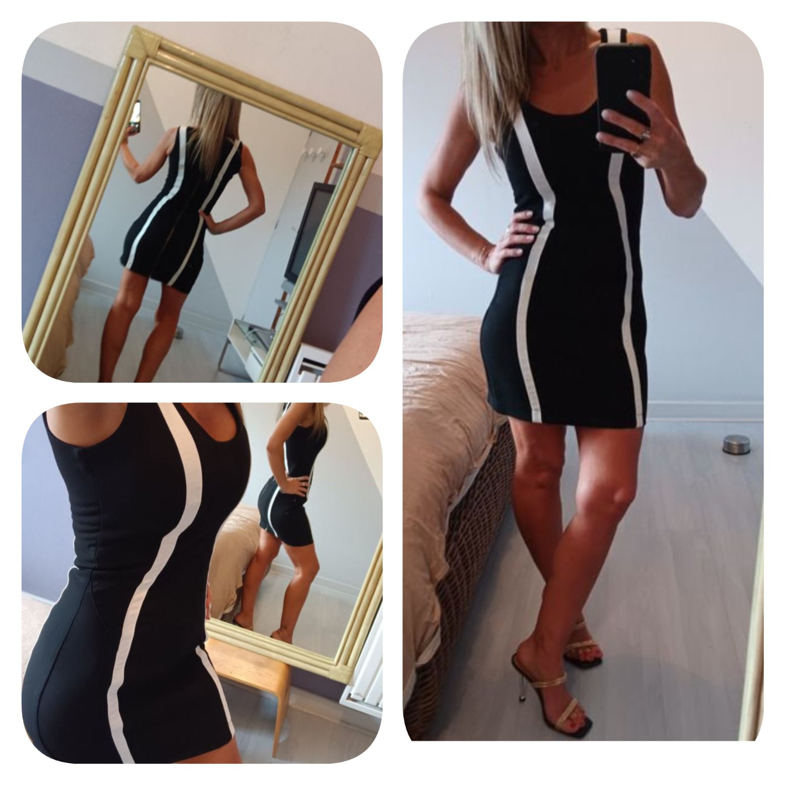 Subliiiiime❤️❤️❤️❤️❤️ robe moulante noire à bande blanche de BERSHKA taille 36