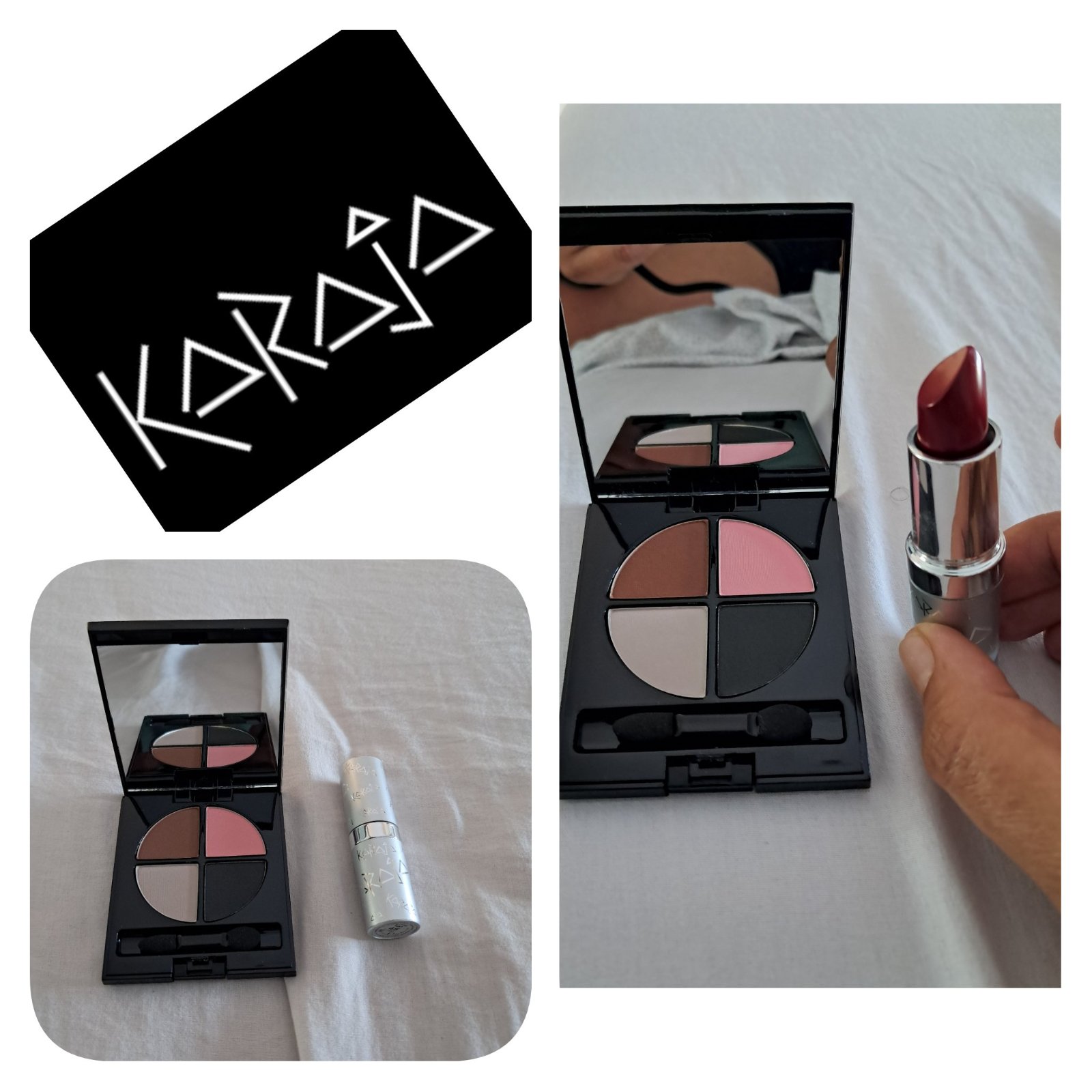 Subliiiiime❤️❤️❤️ 2 pièces ombre  à paupière 4 couleurs N10 et un rouge à lèvres rouge bordeau mat numéro 45 très doux de KARAJA fabriqué en  Italie neuuuf 