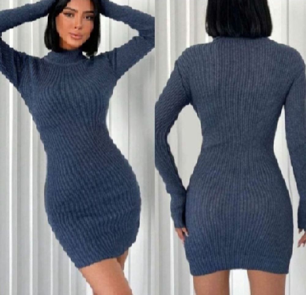 Subliiiiime ❤️ ❤️ ❤️ robe moulante en tricot à col montant couleur bleu indigo taille unique neuuuve
