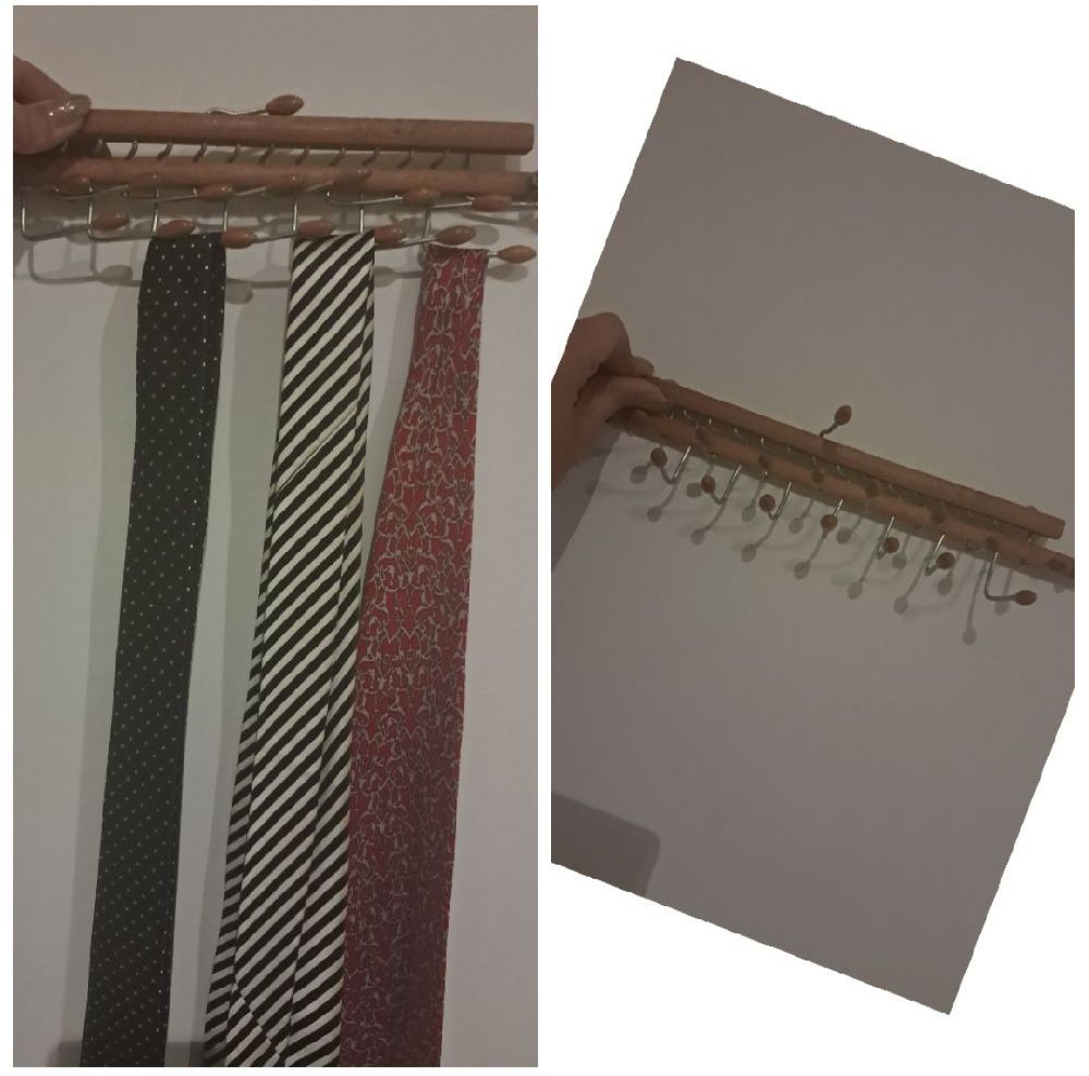 Subliiiiime ❤️ ❤️ ❤️ ❤️ ❤️ porte cravate en bois mural ou en placard....pliable pour 16 cravates comme neuuf 