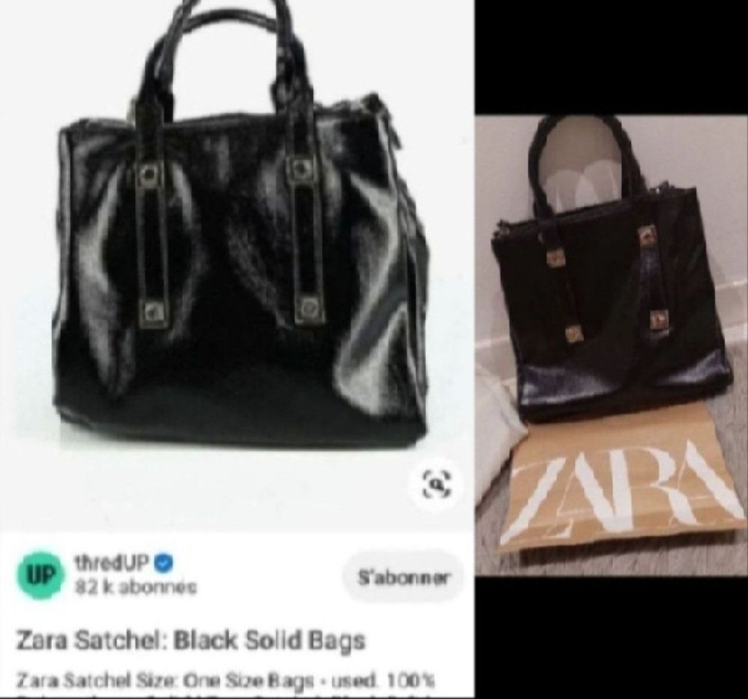 Subliiiiime ❤️❤️❤️❤️sac à main de ZARA SATCHEL black solld bag en 4 compartiments avec fermeture eclaire et design métallique comme neuf 