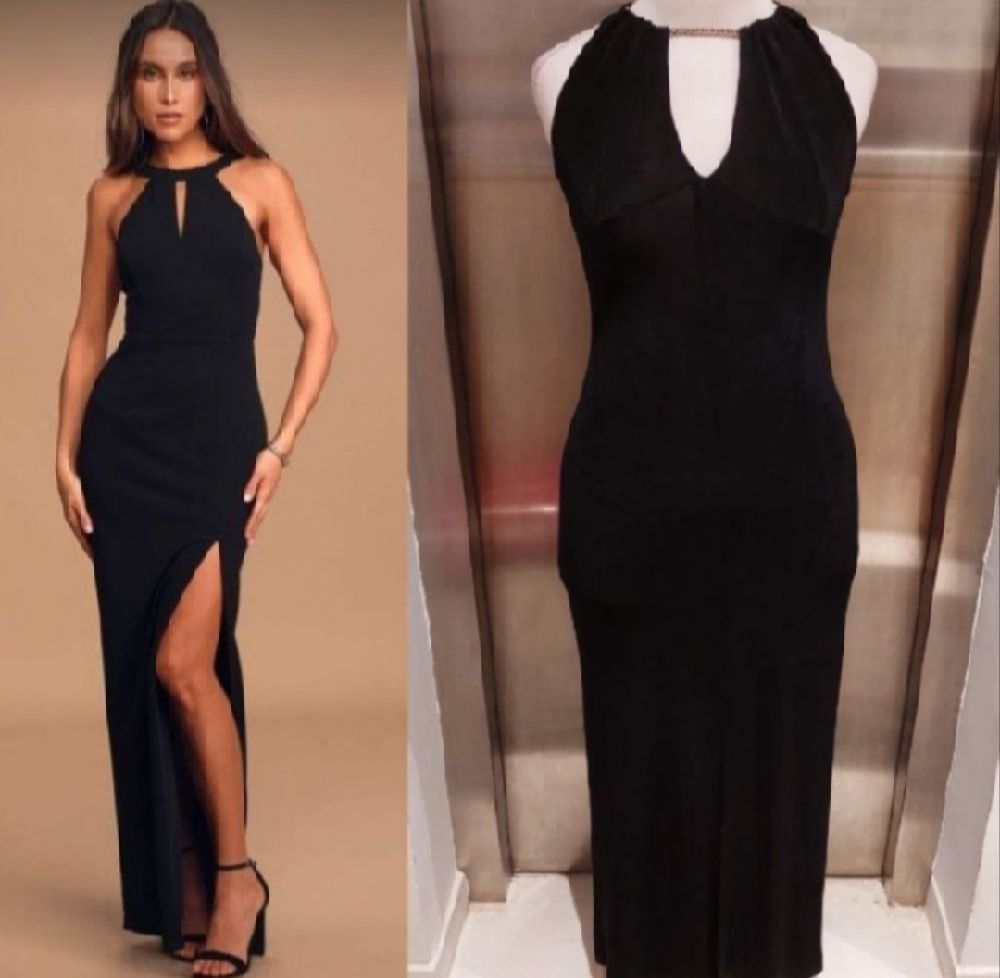 Subliiiiime ❤️ ❤️ ❤️ ❤️ robe fashion noire à anse argentés au cou avec fente devant et derrière taille 36/38
