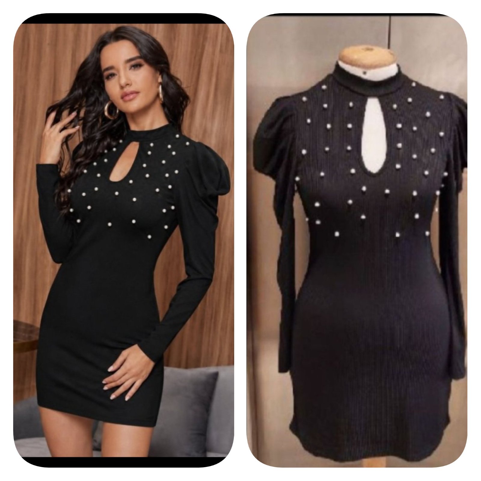 Subliiiiime❤️❤️❤️❤️❤️❤️ robe manches bouffantes poitrine décorée en perles de SHEIN taille 38