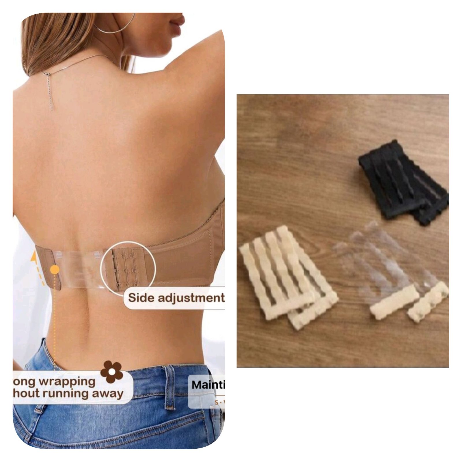 Subliiiiime❤️❤️❤️❤️❤️ lot de 3 pièces rallonge de soutiens-gorges ❤️beige❤️ noir❤️ et transparent❤️ neuuuf 