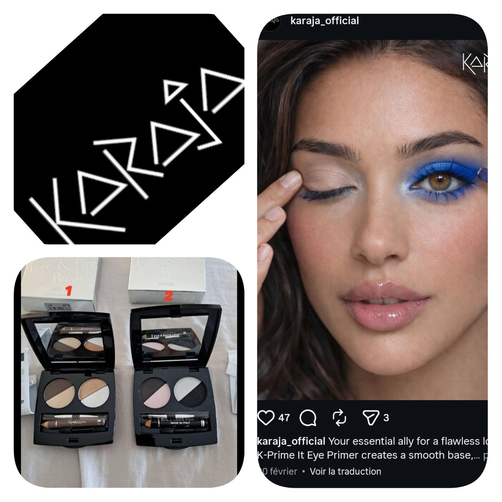 68dt la pièce Subliiiiime❤️❤️❤️ 2en1 ombres à paupière et crayon de sourcils de KARAJA fabriquer en Italie neuuuf 