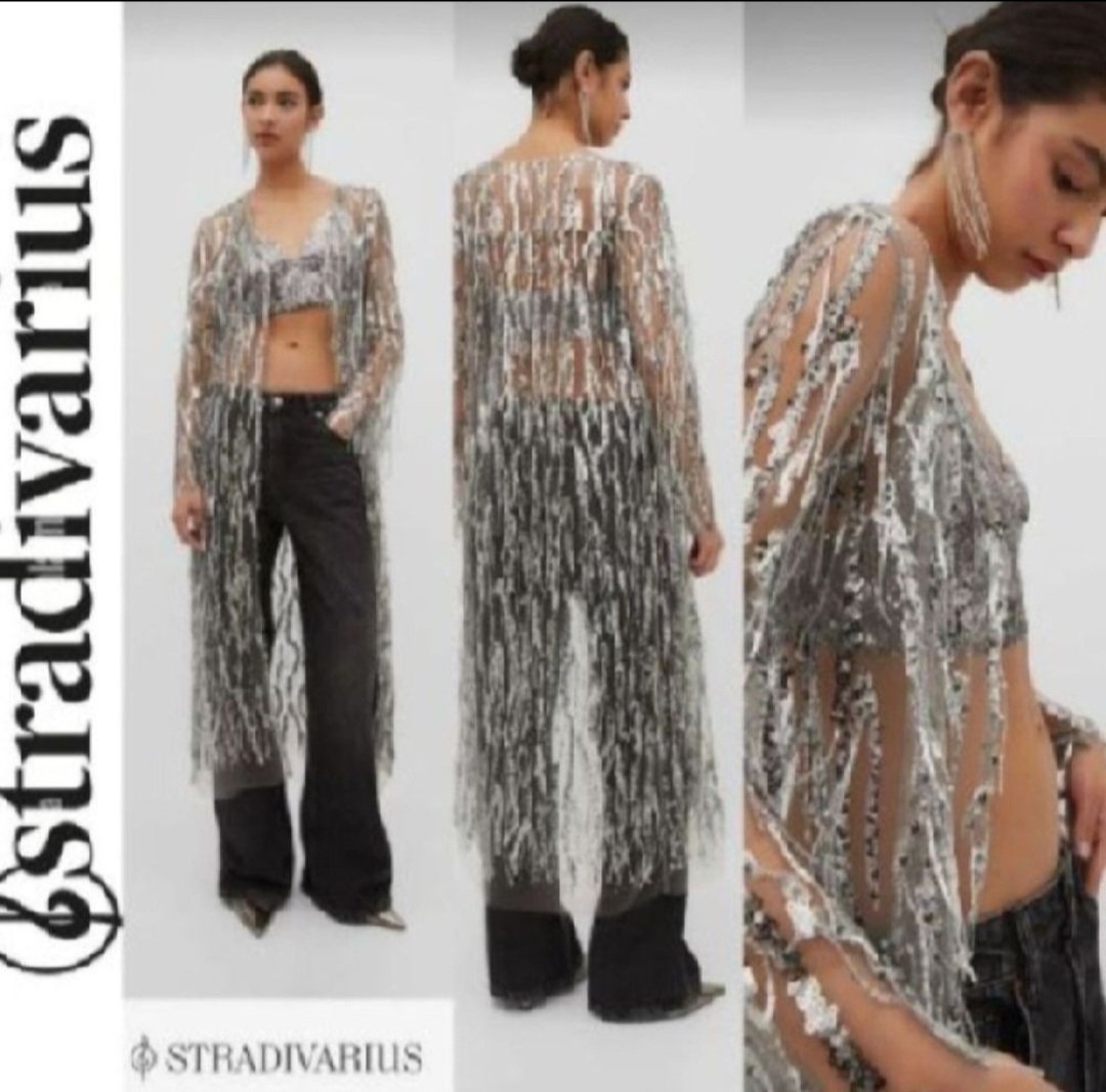Subliiiiime❤️❤️❤️❤️❤️ kimono de soirée transparent à sequins argentés brillants nouvelle collection de STRADIVARIUS taille 36/38 neuuuf 