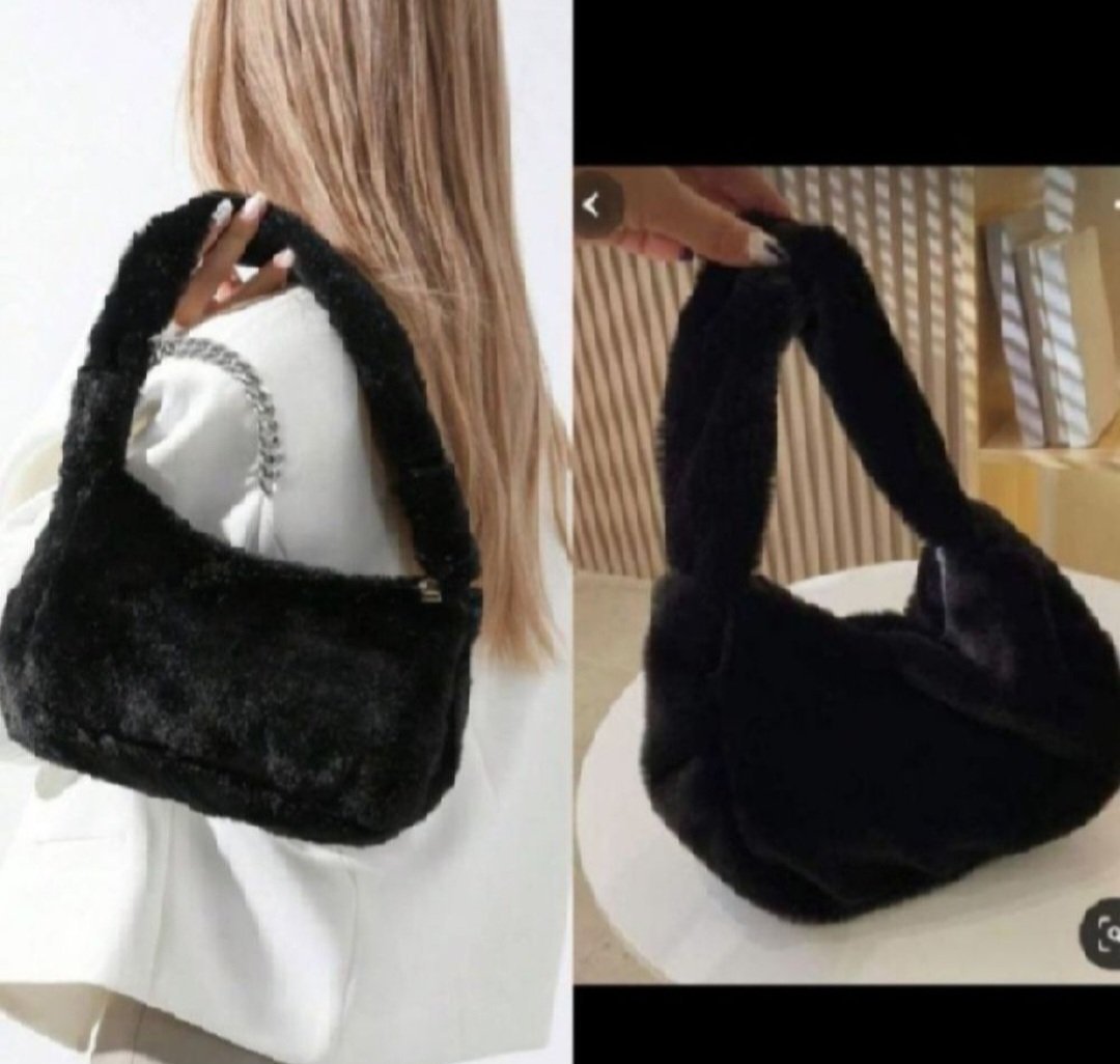 Subliiiiime ❤️❤️❤️❤️❤️2en1 sac à main et pochette en fausse fourrure doux noir neuuuf 