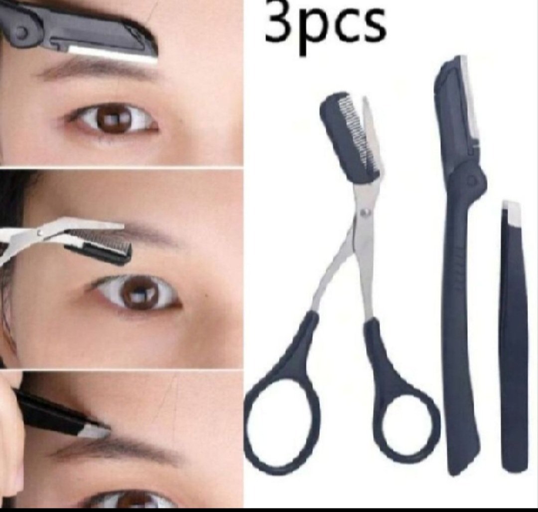 Subliiiiime❤️❤️❤️❤️❤️ lot de 3 pièces en acier inoxydable ❤️ rasoir rotatif❤️ pince à épiler et ❤️une paire de ciseau pour sourcils neuuuf 