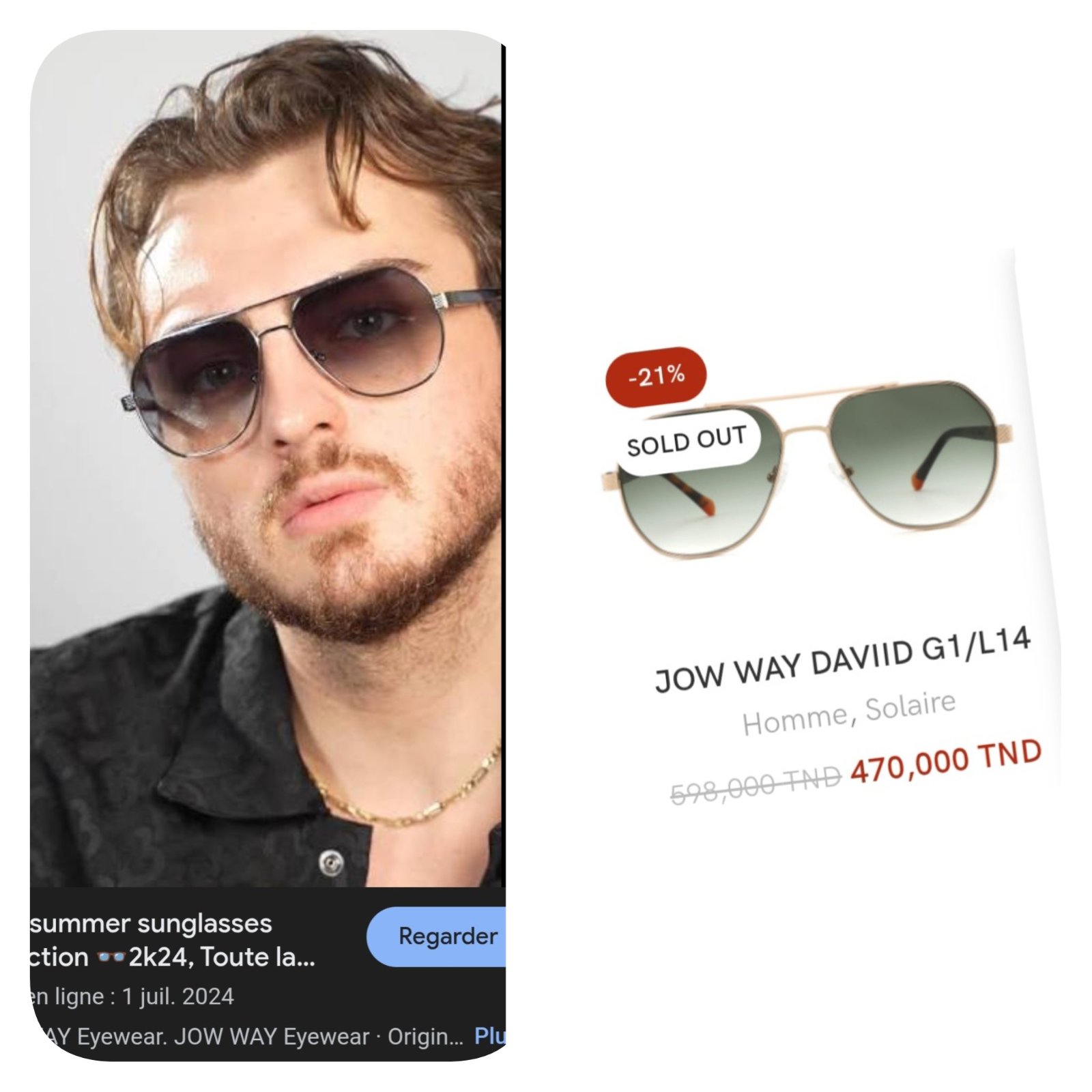 Subliiiiime❤️❤️❤️❤️❤️❤️ lunette de soleil pour homme🚹 de la marque JOW WAY DAVID authentique avec numéro de série et avec sa boîte et étui neuuuf jamais porté 