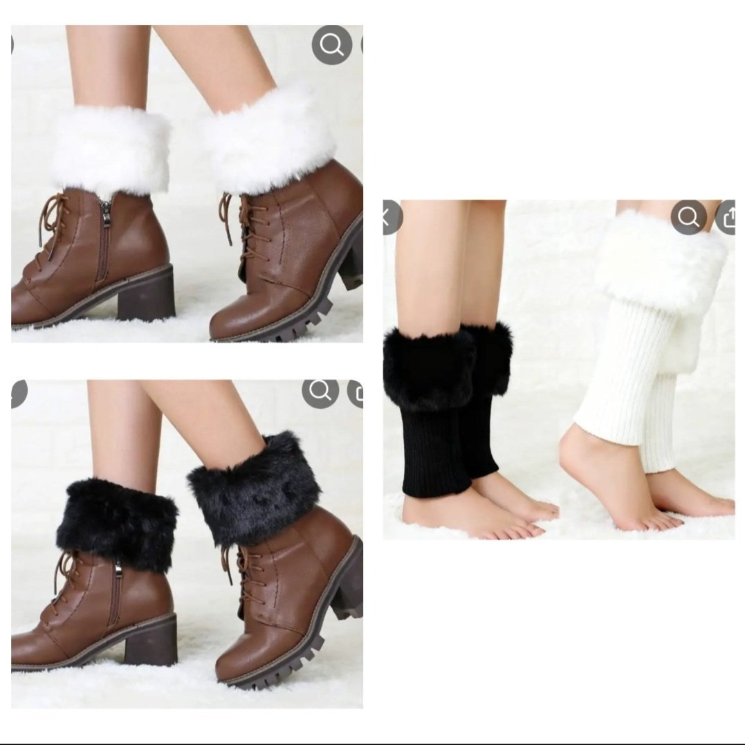 Subliiiiime❤️❤️❤️❤️❤️ 2 paires jambières manche chaussettes chaudes en fausse fourrure ❤️noir ❤️et ❤️blanc❤️ neuuuf 