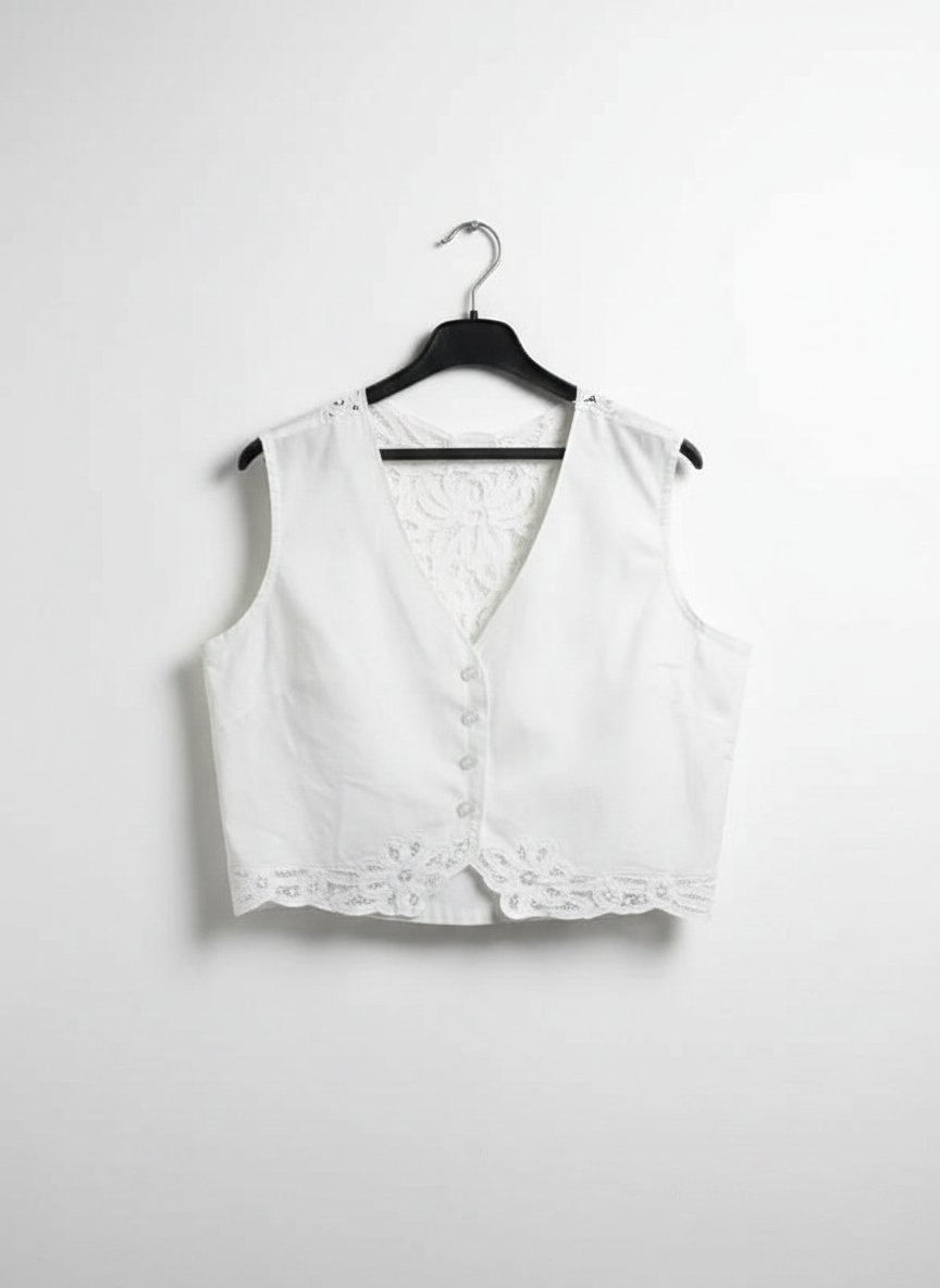 Beau gilet en lin orné de dentelle guipure 