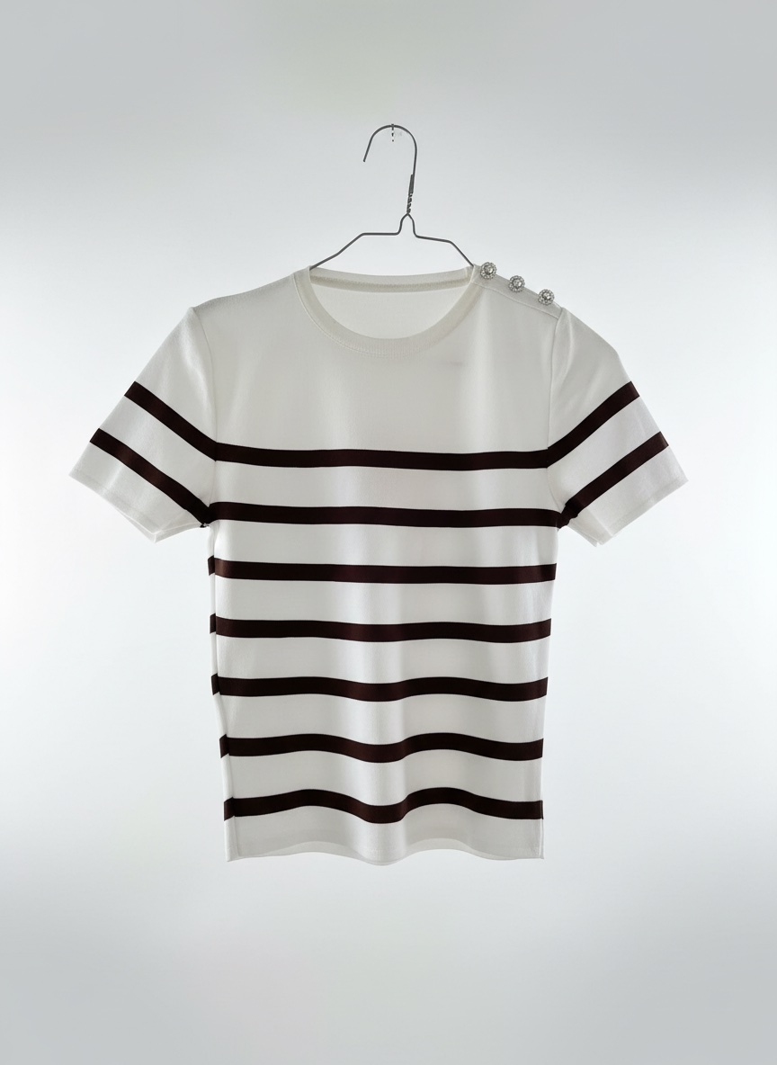 Pull raye marron et blanc 