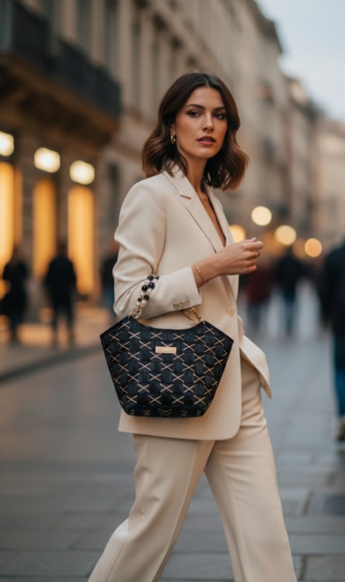 Sac a main canva noir et doree