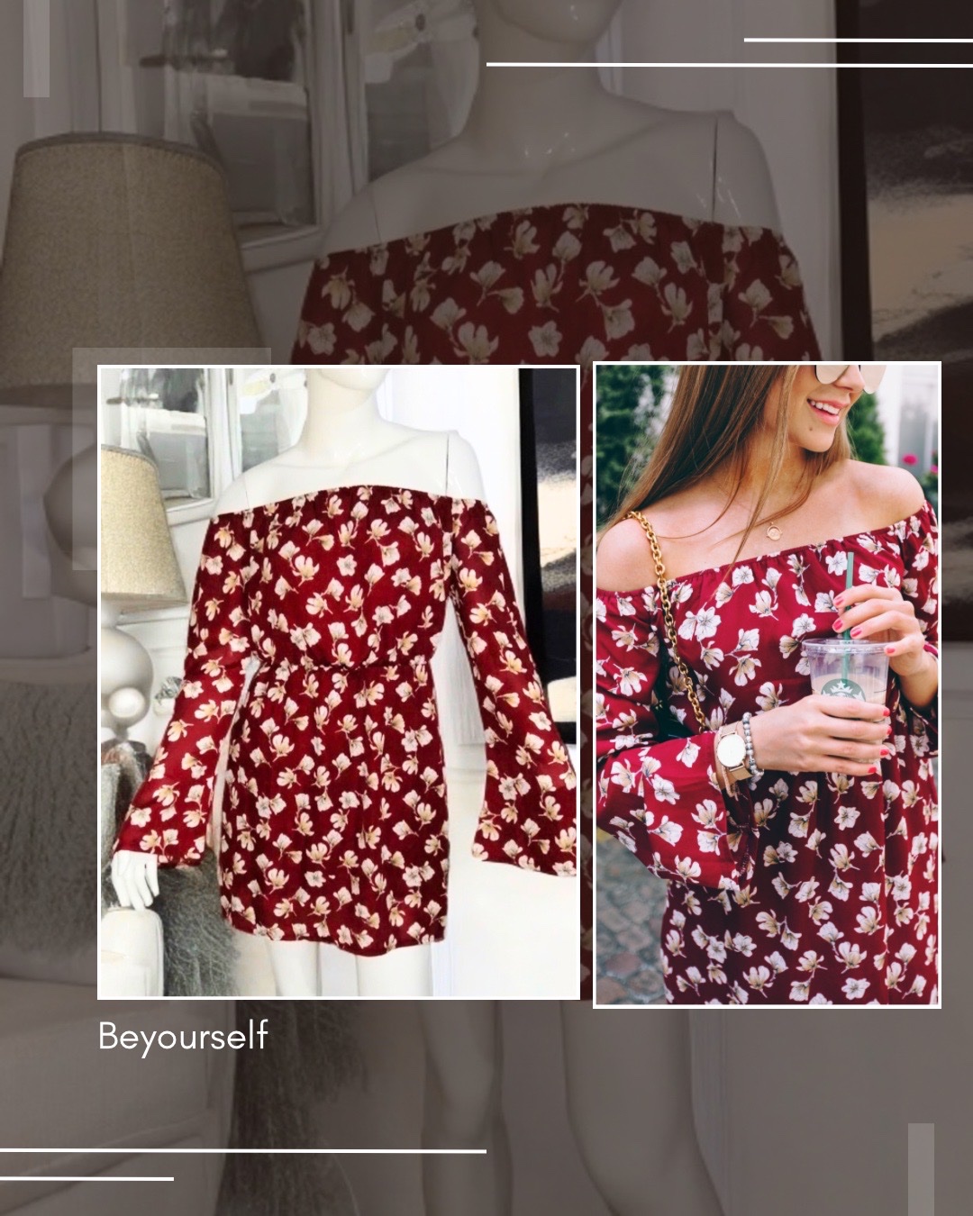 Robe Courte Fleurie Épaules Dénudées 🌸 Rouge & Blanc