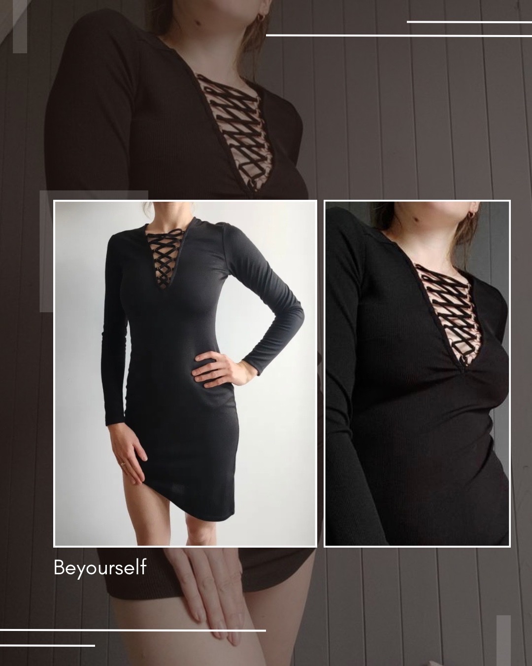 Robe noire moulante à lacets – Coupe asymétrique