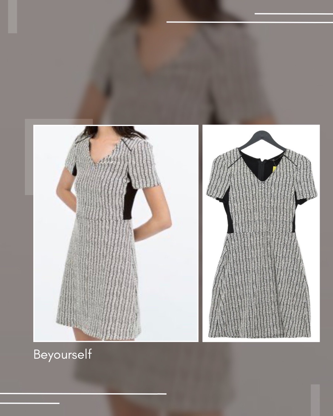Robe Zara patineuse – Motif chevrons noir et blanc
