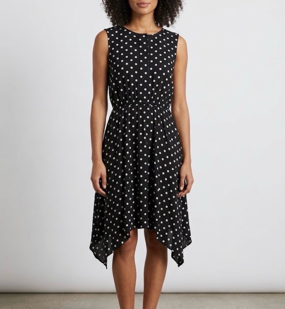 Robe mi-longue noire à pois – Coupe fluide & Bas asymétrique