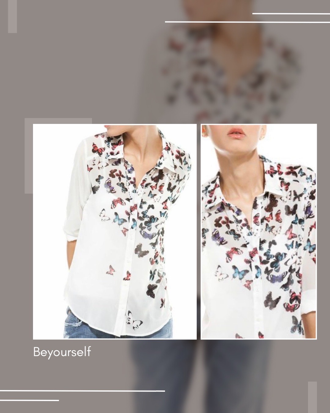 Chemise fluide blanche à motif papillons multicolores - Bershka