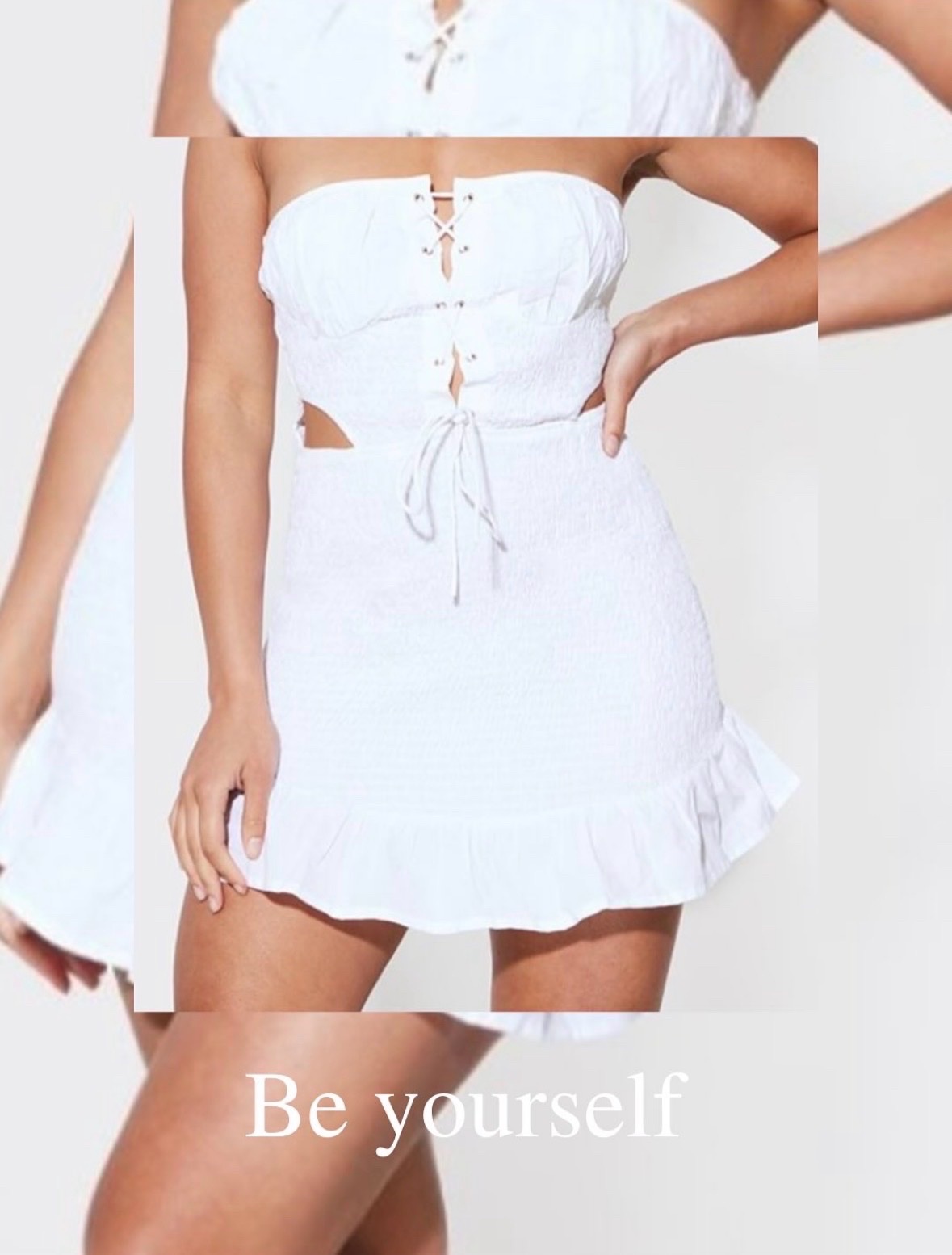 Robe courte blanche bustier à lacets & cut-outs - PrettyLittleThing