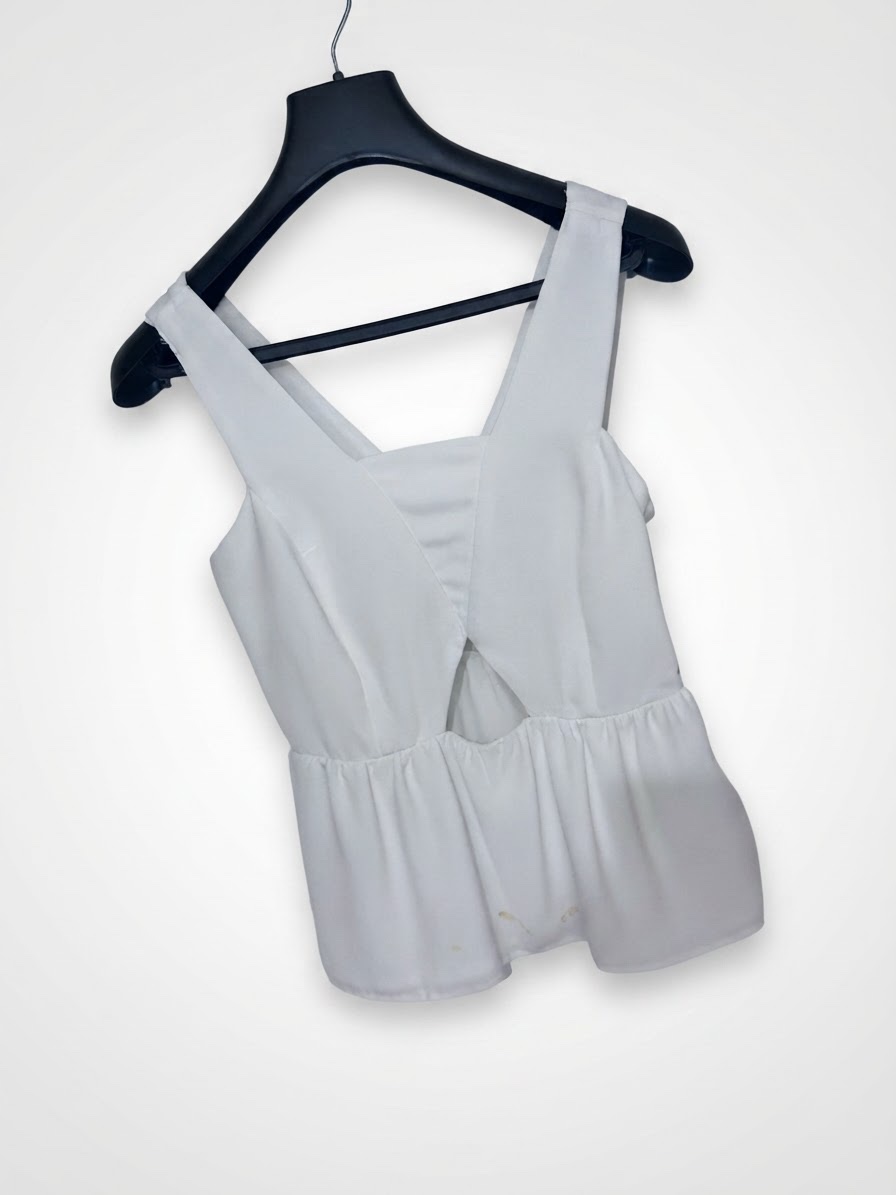 Top blanc péplum original chic - Découpe goutte d'eau - Taille XS - Marque zara
