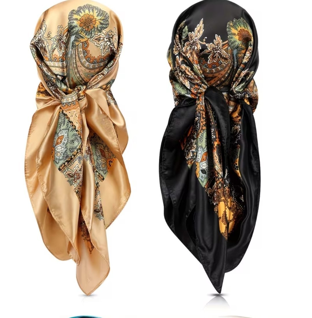 Lot de 2 foulards carrés fins de 90,17 cm, satin lisse avec imprimé bananes