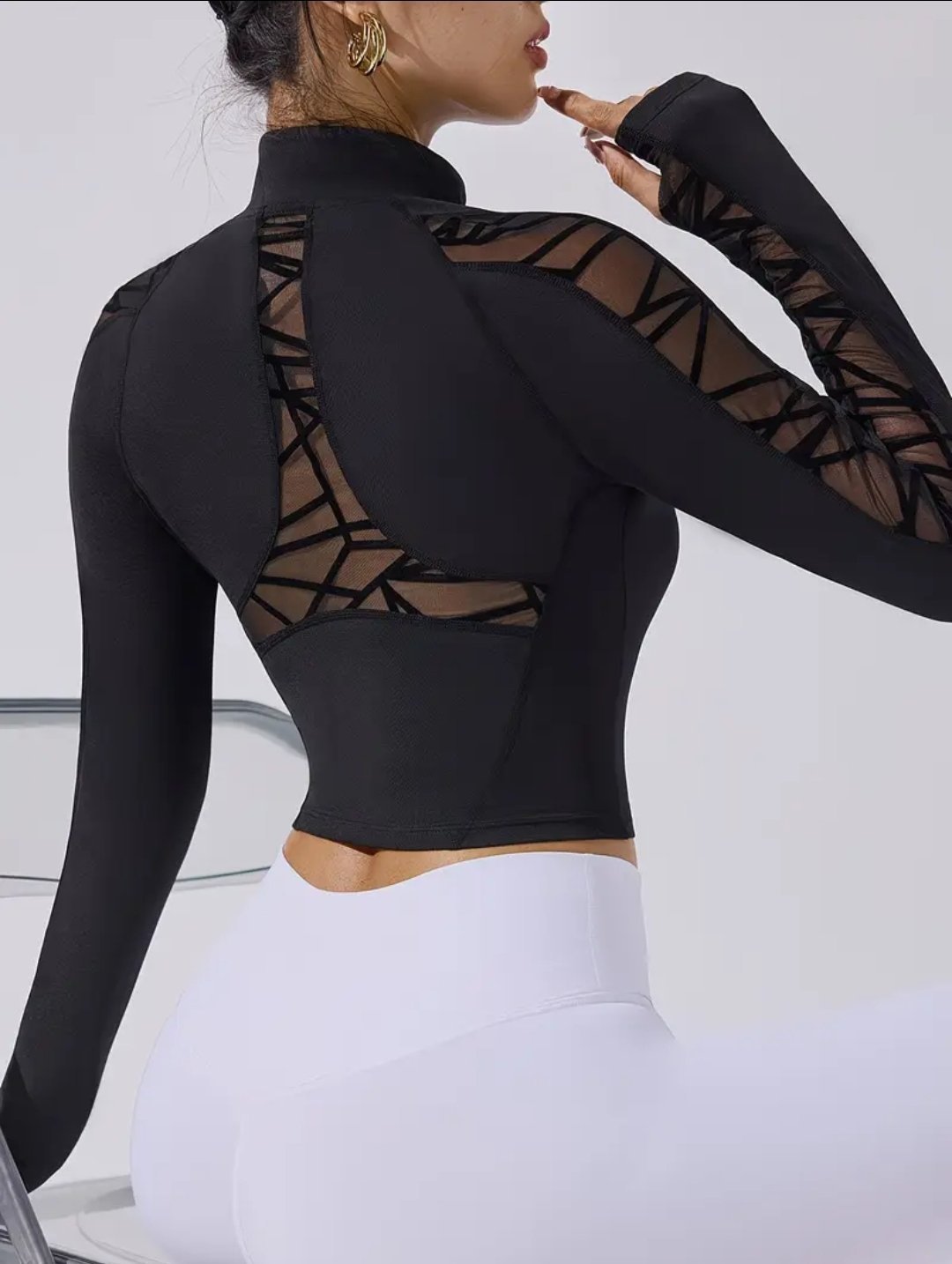 Veste de Fitness Femme - Dénivelé en Maille, Fermeture Éclair et Trou de Pouce, ce Haut d'Entraînement Extensible pour Course et Yoga est une T-shirt d'Entraînement Léger et Toutes Saisons (Lavable en Machine) - Vêtement de Sport Durable