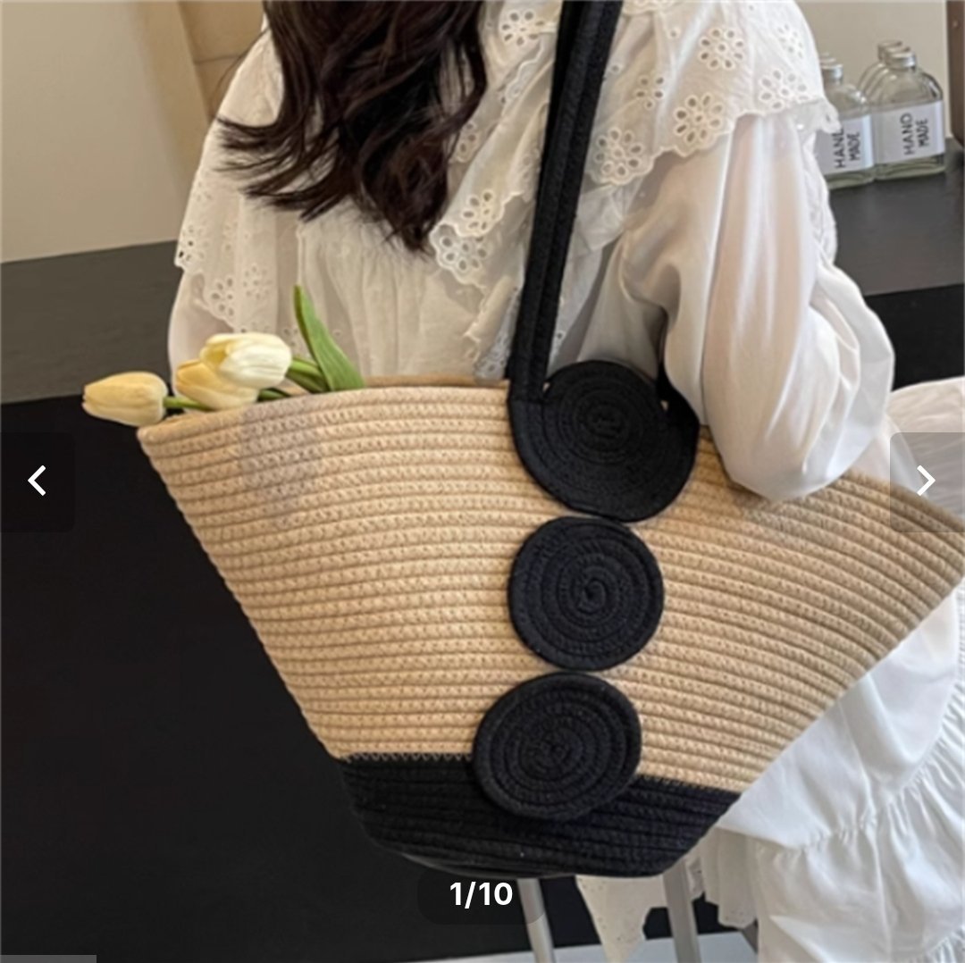 1 pièce Sac fourre-tout tissé à la corde de grande capacité, nouveau style transfrontalier de qualité tendance style Ins, sac à bandoulière tissé en paille pour femme pour les vacances à la plage
