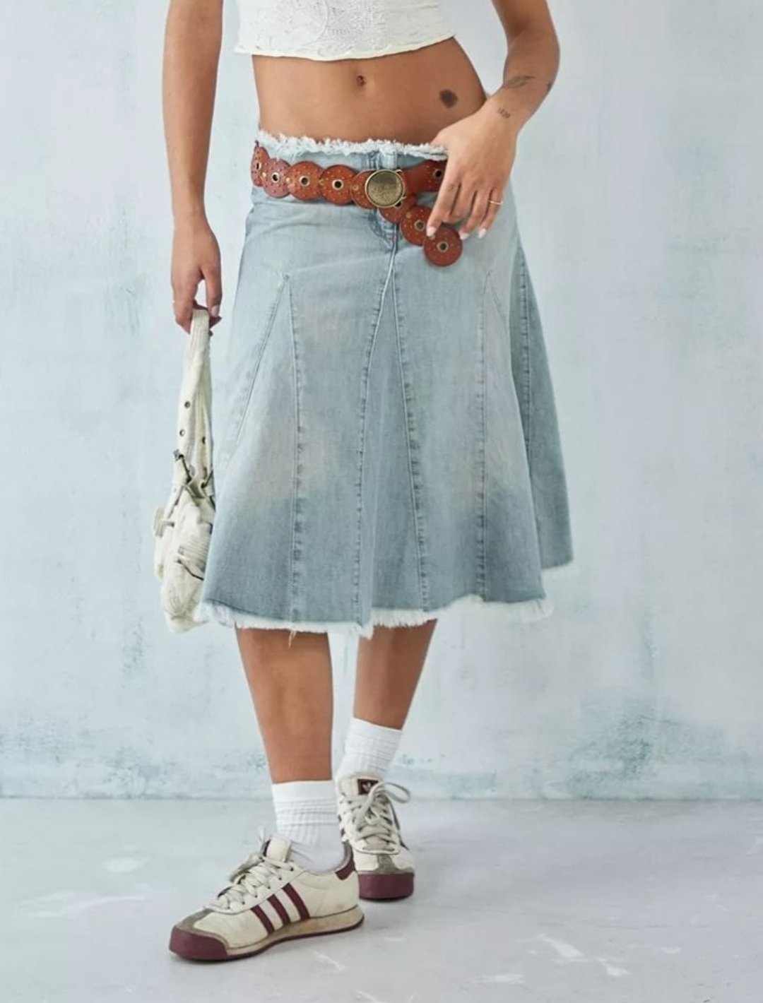 BDG - jupe midi en jeans aa godet 100% coton 
